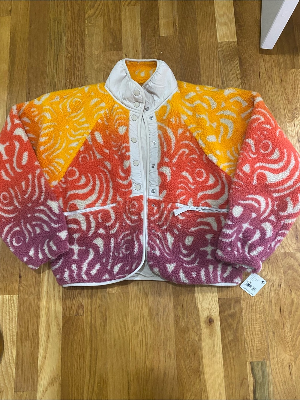 Free People Multicolor Sherpa Coat Yellow Orange Pink Purple rocky ridge jacket